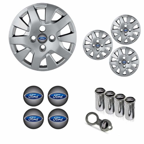 Jogo Calota Aro 14 Ka Hatch Sedan 2019 à 2020 Ford + Emblema Resinado + Tampa Ventil Antifurto
