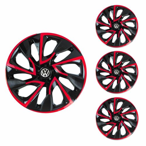 Jogo Calota Aro 13 DS4 Red Cup Universal + Emblema Resinado Volkswagen