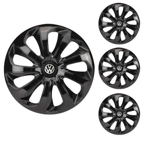 Jogo Calota Aro 15 Velox Black Universal + Emblema Resinado Volkswagen