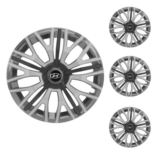 Jogo Calota Aro 13 Triton Sport Graphite Silver Black Universal + Emblema Resinado Hyundai