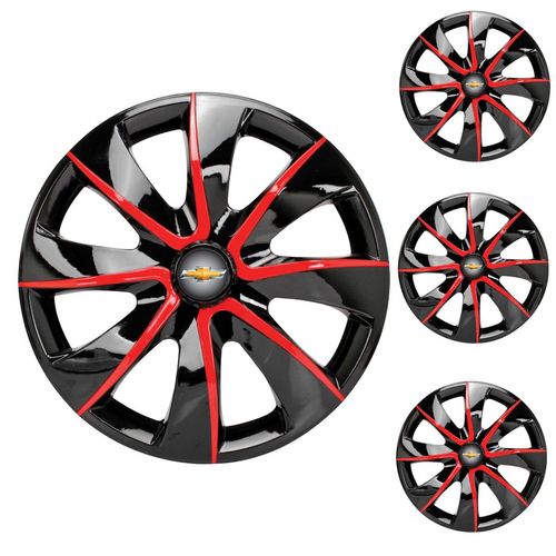 Jogo Calota Aro 14 Prime Black Red Universal + Emblema Resinado Chevrolet GM