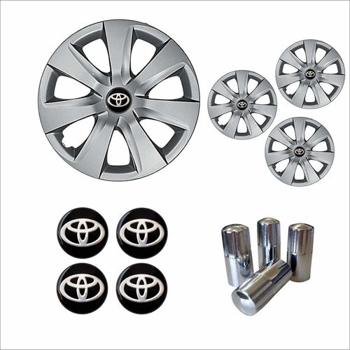 Jogo Calota Aro 14 Etios 2014 à 2015 Toyota + Emblema Resinado + Tampa Ventil Cromada