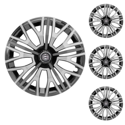 Jogo Calota Aro 13 Triton Sport Black Silver Graphite Universal + Emblema Resinado Citroen