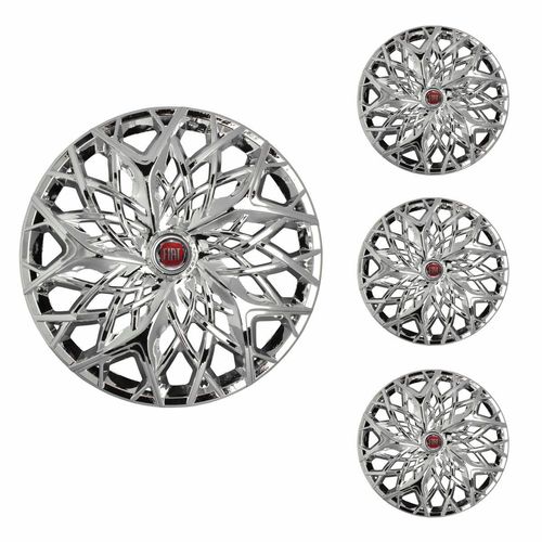 Jogo Calota Aro 13 Moove Chrome Universal + Emblema Resinado Fiat