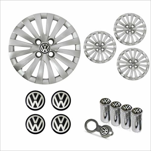 Jogo Calota Aro 14 Gol Voyage G5 G6 2014 Volkswagen + Emblema Resinado + Tampa Ventil Antifurto