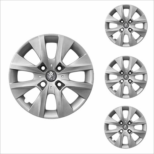 Jogo Calota Aro 14 206 207 208 2015 2016 Peugeot + Emblema Resinado
