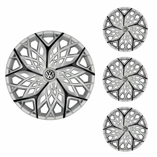 Jogo Calota Aro 13 Moove Silver Black Universal + Emblema Resinado Volkswagen