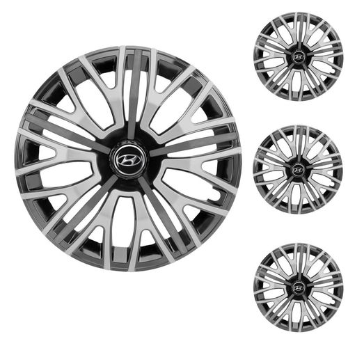 Jogo Calota Aro 13 Triton Sport Black Silver Graphite Universal + Emblema Resinado Hyundai