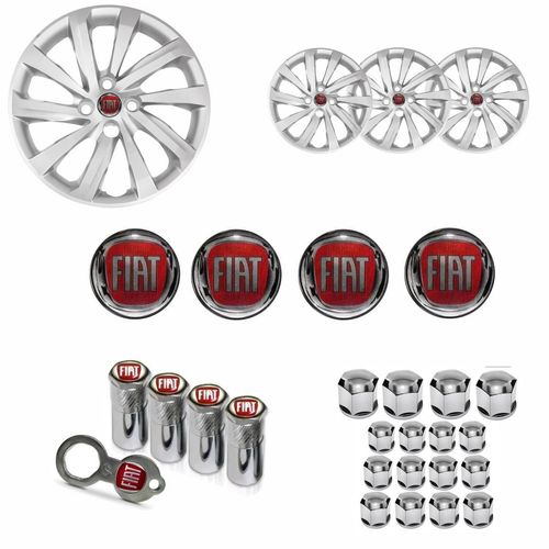 Jogo Calota Aro 14 Nova Strada 2021 Fiat + Emblema Resinado + Tampa Ventil + Capa Parafuso