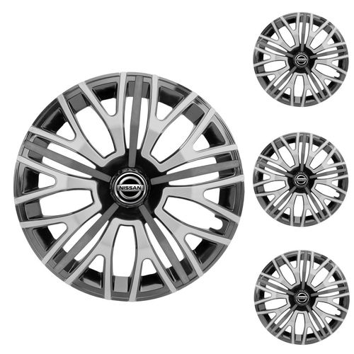 Jogo Calota Aro 14 Triton Sport Black Silver Graphite Universal + Emblema Resinado Nissan