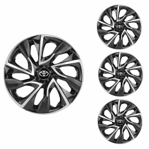Jogo Calota Aro 13 DS4 Black Silver Universal + Emblema Resinado Toyota