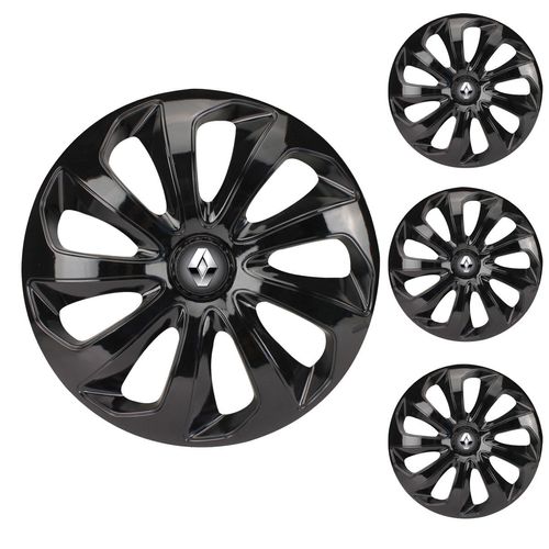 Jogo Calota Aro 15 Velox Black Universal + Emblema Resinado Renault