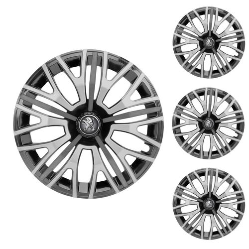 Jogo Calota Aro 13 Triton Sport Black Silver Graphite Universal + Emblema Resinado Peugeot