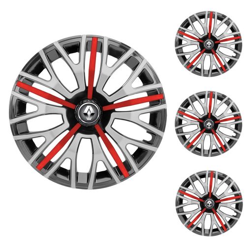 Jogo Calota Aro 14 Triton Sport Black Silver Red Universal + Emblema Resinado Renault