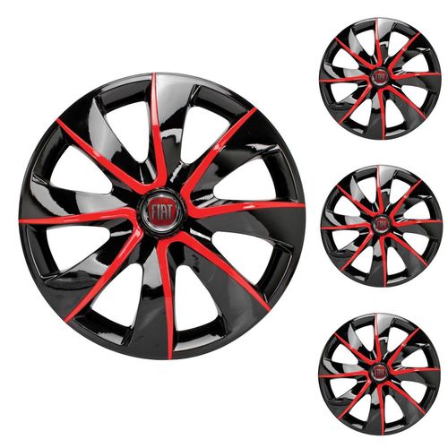 Jogo Calota Aro 14 Prime Black Red Universal + Emblema Resinado Fiat