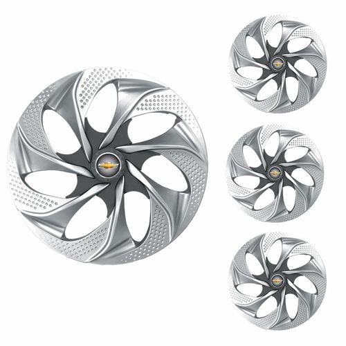 Jogo Calota Aro 14 Evolution Silver Graphite Universal + Emblema Resinado Chevrolet GM