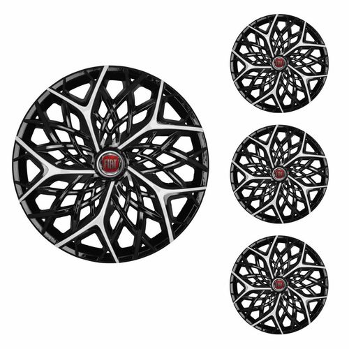 Jogo Calota Aro 14 Moove Black Silver Universal + Emblema Resinado Fiat