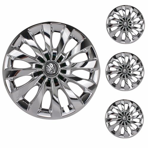 Jogo Calota Aro 13 Passat CC Chrome Universal + Emblema Resinado Peugeot