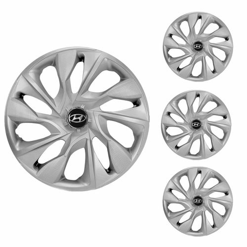 Jogo Calota Aro 14 DS4 Silver Universal + Emblema Resinado Hyundai
