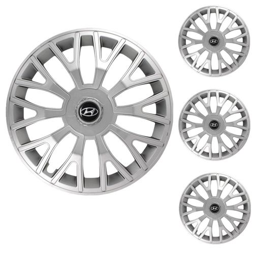 Jogo Calota Aro 13 Triton Silver Universal + Emblema Resinado Hyundai