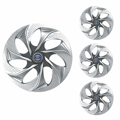 Jogo Calota Aro 14 Evolution Silver Graphite Universal + Emblema Resinado Ford