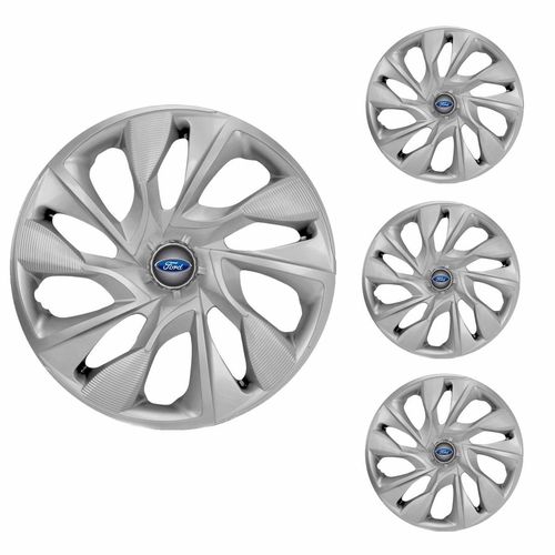 Jogo Calota Aro 15 DS4 Silver Universal + Emblema Resinado Ford