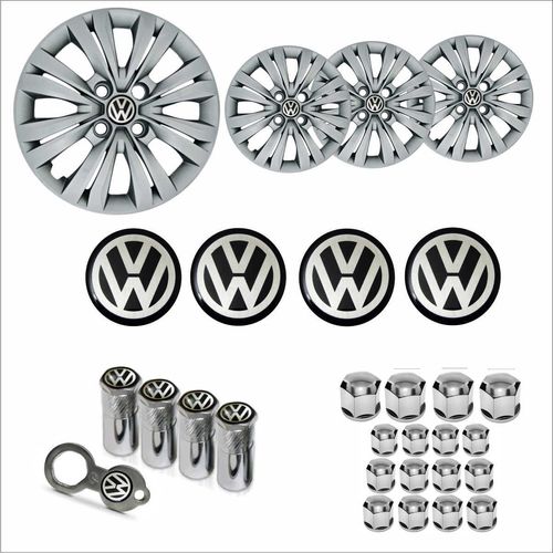 Jogo Calota Aro 13 Gol G7 2017 2018 Volkswagen + Emblema Resinado + Tampa Ventil + Capa Parafuso