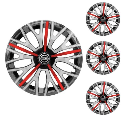 Jogo Calota Aro 13 Triton Sport Black Silver Red Universal + Emblema Resinado Nissan