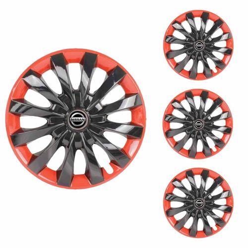 Jogo Calota Aro 13 Flap Black Red Universal + Emblema Resinado Nissan