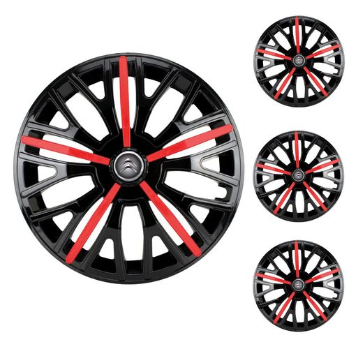 Jogo Calota Aro 13 Triton Sport Black Red Universal + Emblema Resinado Citroen