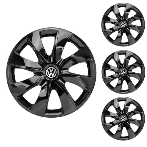 Jogo Calota Aro 13 Prime Black Universal + Emblema Resinado Volkswagen