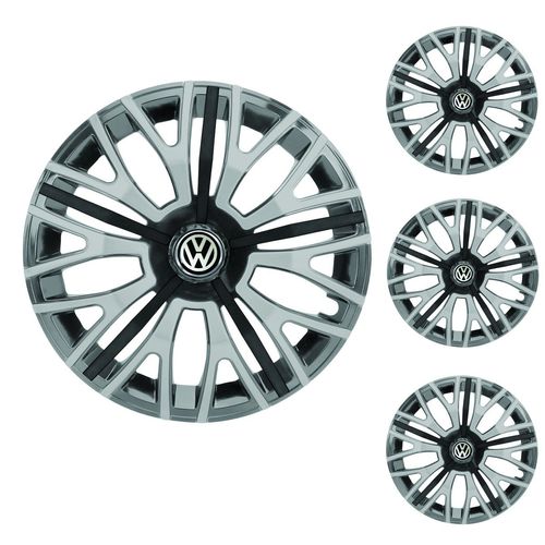 Jogo Calota Aro 13 Triton Sport Graphite Silver Black Universal + Emblema Resinado Volkswagen