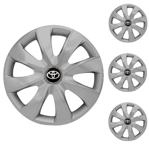 Jogo Calota Aro 14 Prime Silver Universal + Emblema Resinado Toyota