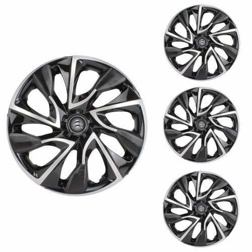 Jogo Calota Aro 15 DS4 Black Silver Universal + Emblema Resinado Citroen