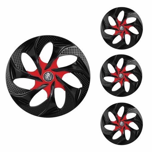 Jogo Calota Aro 14 Evolution Black Red Universal + Emblema Resinado Peugeot