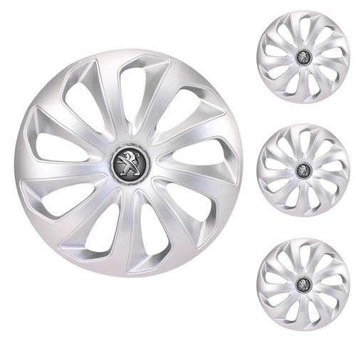 Jogo Calota Aro 13 Velox Silver Universal + Emblema Resinado Peugeot