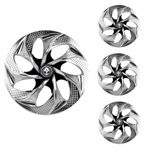 Jogo Calota Aro 14 Evolution Chrome Black Universal + Emblema Resinado Renault