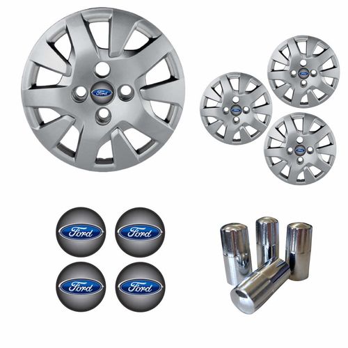 Jogo Calota Aro 14 Ka Hatch Sedan 2019 à 2020 Ford + Emblema Resinado + Tampa Ventil Cromada