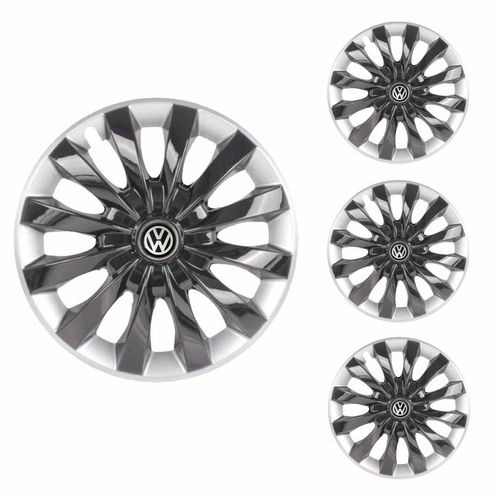 Jogo Calota Aro 13 Flap Black Silver Universal + Emblema Resinado Volkswagen