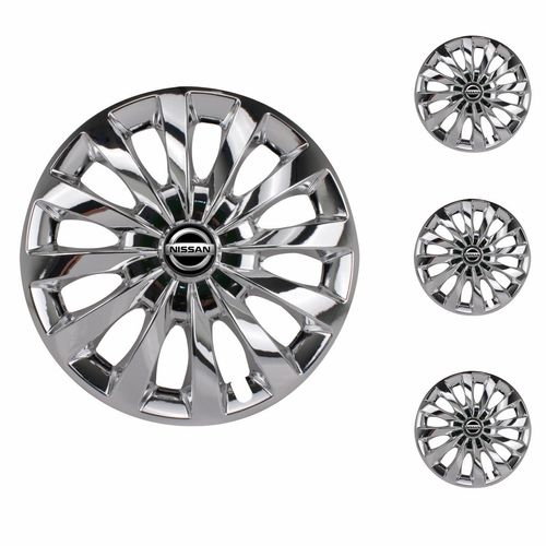 Jogo Calota Aro 13 Passat CC Chrome Universal + Emblema Resinado Nissan
