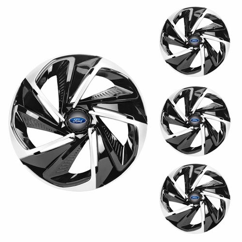 Jogo Calota Aro 14 Nitro Black Silver Universal + Emblema Resinado Ford
