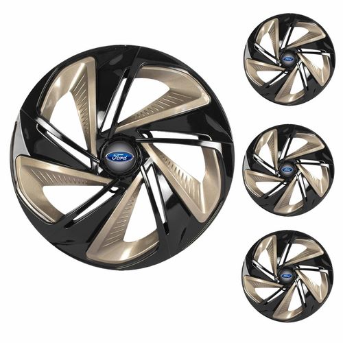 Jogo Calota Aro 13 Nitro X Black Gold Universal + Emblema Resinado Ford