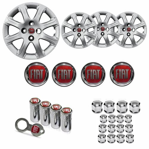 Jogo Calota Aro 14 Strada Trekking 2014 à 2016 Fiat + Emblema + Tampa Ventil + Capa Parafuso