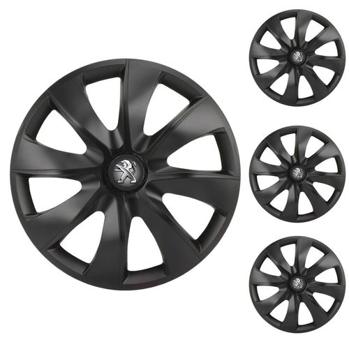 Jogo Calota Aro 14 Prime Fosc Black Universal + Emblema Resinado Peugeot
