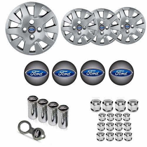 Jogo Calota Aro 14 Ka Hatch Sedan 2019 à 2020 Ford + Emblema Resinado + Tampa Ventil + Capa Parafuso