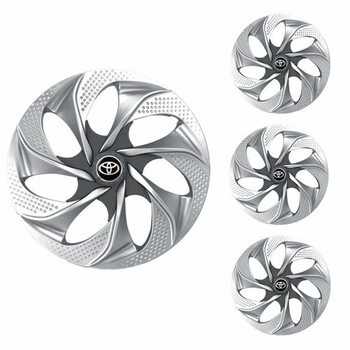 Jogo Calota Aro 14 Evolution Silver Graphite Universal + Emblema Resinado Toyota
