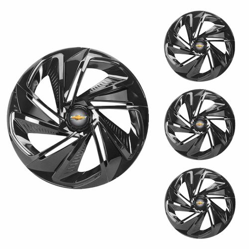 Jogo Calota Aro 13 Nitro Black Universal + Emblema Resinado Chevrolet GM