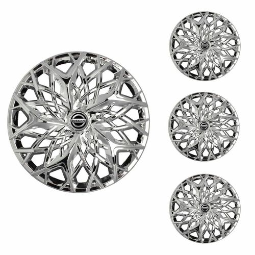Jogo Calota Aro 13 Moove Chrome Universal + Emblema Resinado Nissan