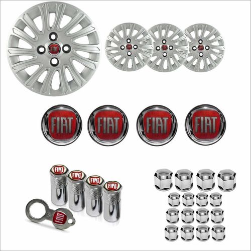 Jogo Calota Aro 14 Grand Siena 2012 2013 Fiat + Emblema Resinado + Tampa Ventil + Capa Parafuso