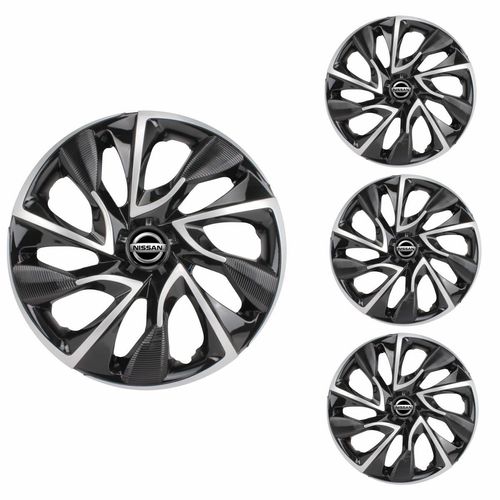 Jogo Calota Aro 13 DS4 Black Silver Universal + Emblema Resinado Nissan